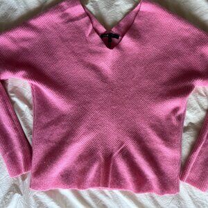 Maje Women's Bright Pink Ribbed V-Neck 100% CASHMERE in Size 2